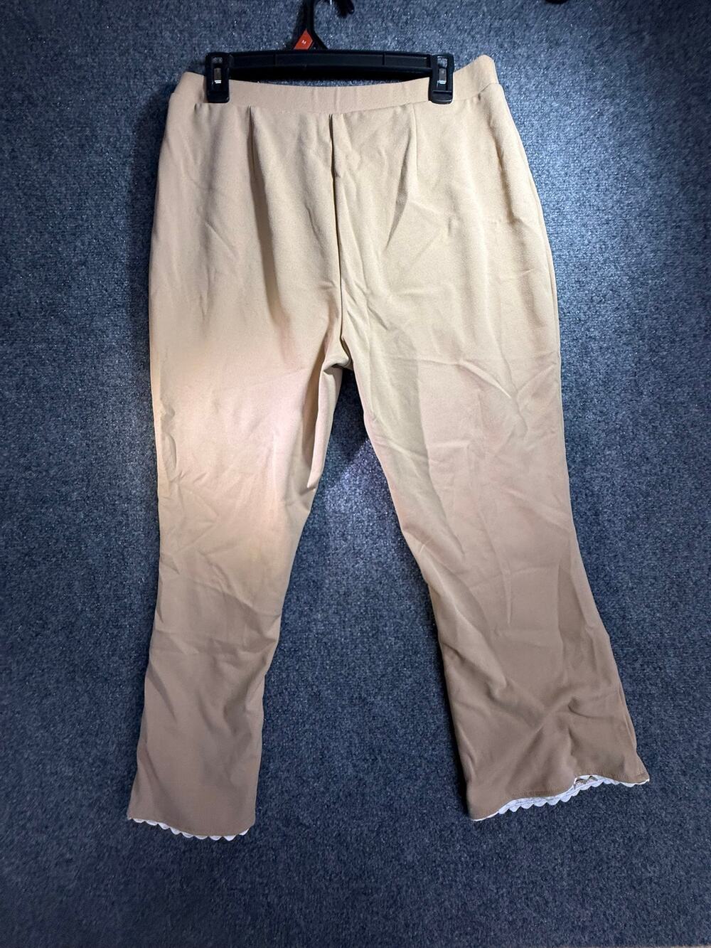 Cato Women's Beige Scalloped Hem Knit Ankle Dress Pants Trousers Size M